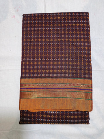 Handloom Pure Cotton Silk Diamond Star Zari Border Saree - Dark Purple