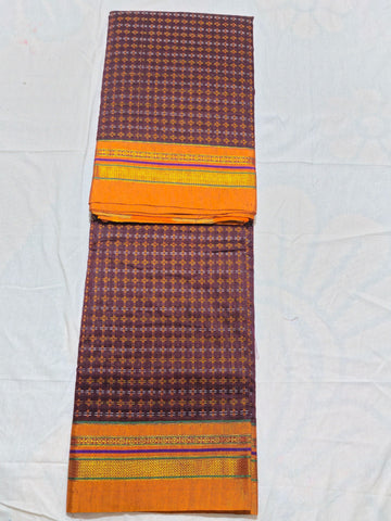 Handloom Pure Cotton Silk Diamond Star Zari Border Saree - Dark Purple