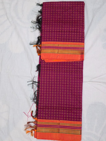 Handloom Pure Cotton Silk Diamond Star Zari Border Saree - Pink