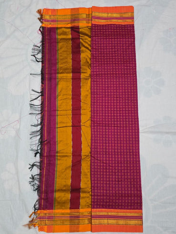 Handloom Pure Cotton Silk Diamond Star Zari Border Saree - Pink