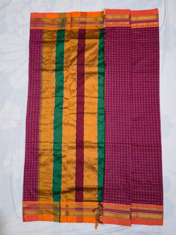 Handloom Pure Cotton Silk Diamond Star Zari Border Saree - Pink