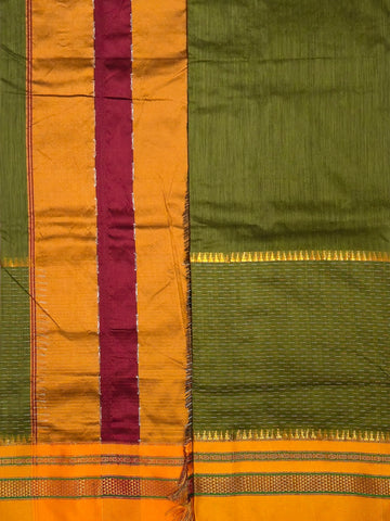 Handloom Pure Cotton Silk Satin Skirt Border Saree - Green