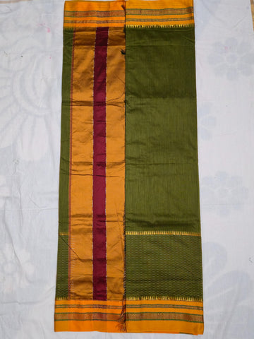 Handloom Pure Cotton Silk Satin Skirt Border Saree - Green