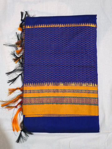 Handloom Pure Cotton Silk Satin Skirt Border Saree - Blue