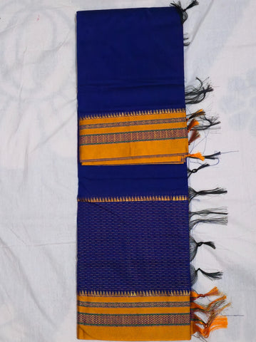 Handloom Pure Cotton Silk Satin Skirt Border Saree - Blue