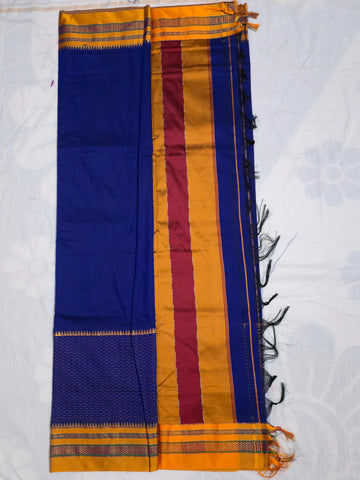 Handloom Pure Cotton Silk Satin Skirt Border Saree - Blue