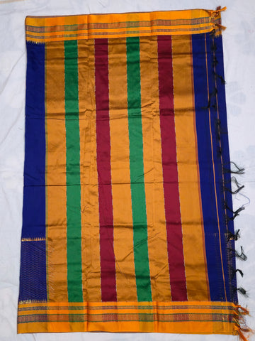 Handloom Pure Cotton Silk Satin Skirt Border Saree - Blue