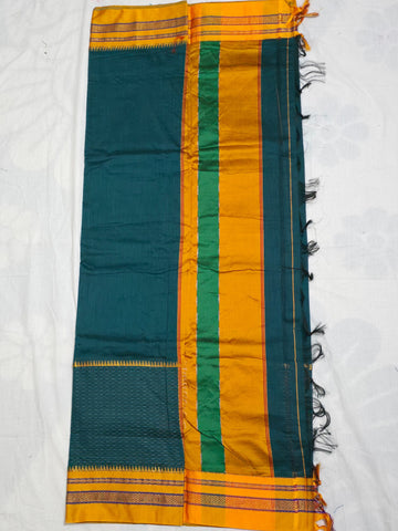 Handloom Pure Cotton Silk Satin Skirt Border Saree - Dark Teal