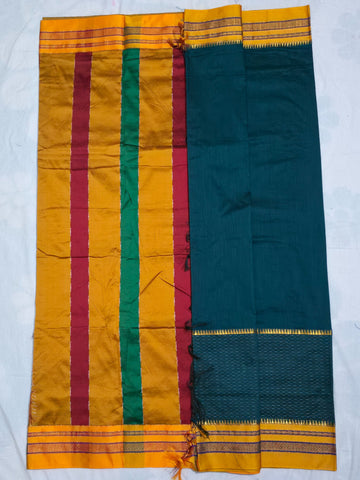 Handloom Pure Cotton Silk Satin Skirt Border Saree - Dark Teal
