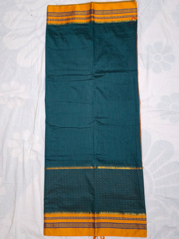 Handloom Pure Cotton Silk Satin Skirt Border Saree - Dark Teal