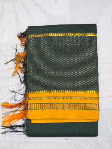 Handloom Pure Cotton Silk Satin Skirt Border Saree - Dark Green