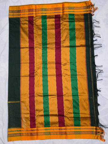 Handloom Pure Cotton Silk Satin Skirt Border Saree - Dark Green