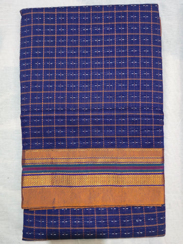 Handloom Pure Cotton Half Inch Box Star Saree - Purple