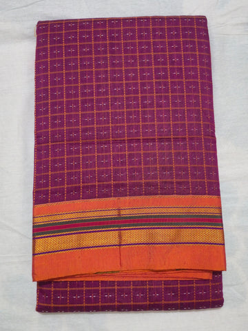 Handloom Pure Cotton Half Inch Box Star Saree - Pink