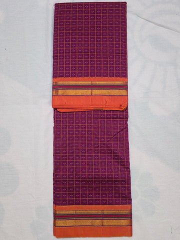 Handloom Pure Cotton Half Inch Box Star Saree - Pink