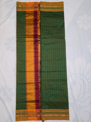 Handloom Pure Cotton Half Inch Box Star Saree - Light Green