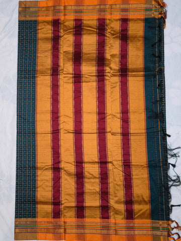 Handloom Pure Cotton Half Inch Box Star Saree - Dark Grey