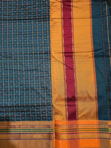 Handloom Pure Cotton Half Inch Box Star Saree - Dark Green