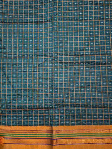 Handloom Pure Cotton Half Inch Box Star Saree - Dark Green
