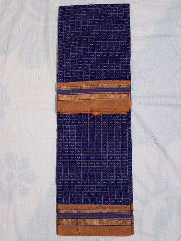 Handloom Pure Cotton Half Inch Box Star Saree - Purple