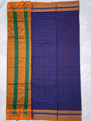 Handloom Pure Cotton Half Inch Box Star Saree - Purple