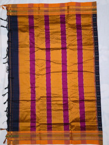 Handloom Pure Cotton 1 Inch Box Star Saree – Navy Blue