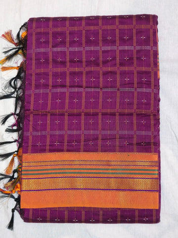 Handloom Pure Cotton 1 Inch Box Star Saree – Magenta Purple