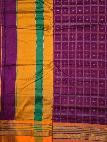 Handloom Pure Cotton 1 Inch Box Star Saree – Magenta Purple