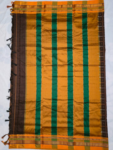 Handloom Pure Cotton 1 Inch Box Star Saree – Dark Brown