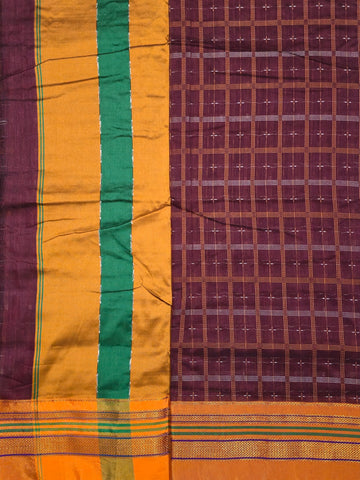 Handloom Pure Cotton 1 Inch Box Star Saree – Maroon