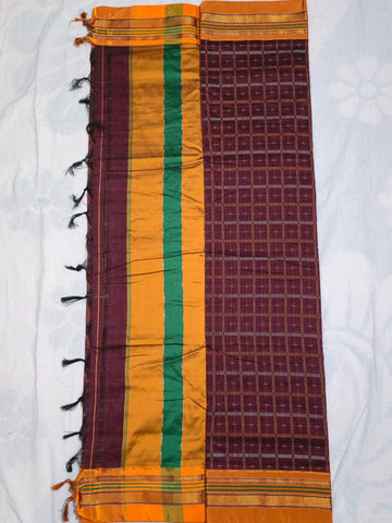 Handloom Pure Cotton 1 Inch Box Star Saree – Maroon