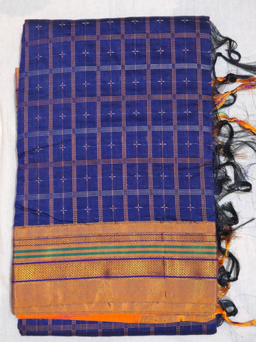 Handloom Pure Cotton 1 Inch Box Star Saree – Royal Blue