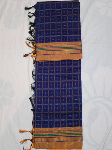 Handloom Pure Cotton 1 Inch Box Star Saree – Royal Blue