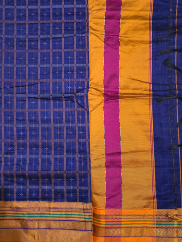 Handloom Pure Cotton 1 Inch Box Star Saree – Royal Blue