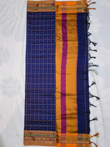 Handloom Pure Cotton 1 Inch Box Star Saree – Royal Blue