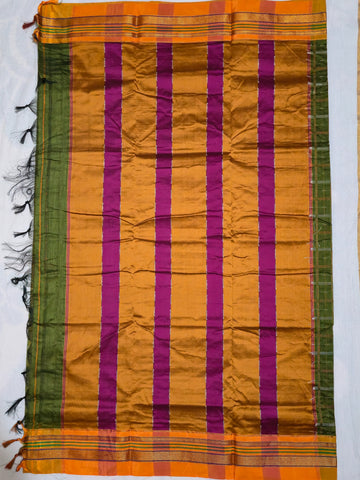 Handloom Pure Cotton 1 Inch Box Star Saree – Olive Green