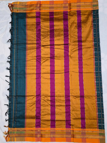 Handloom Pure Cotton 1 Inch Box Star Saree – Peacock Blue