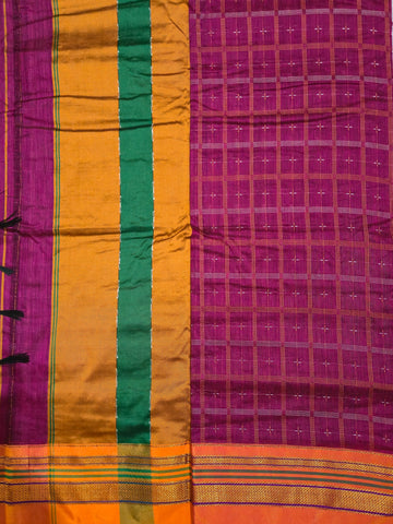 Handloom Pure Cotton 1 Inch Box Star Saree – Purple