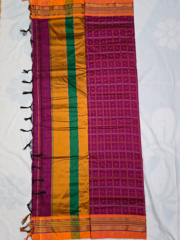 Handloom Pure Cotton 1 Inch Box Star Saree – Purple