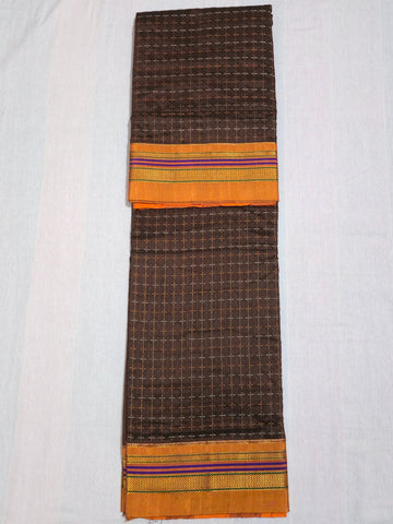 Handloom Cotton Silk Star Pattern Zeri Border Saree - Brown
