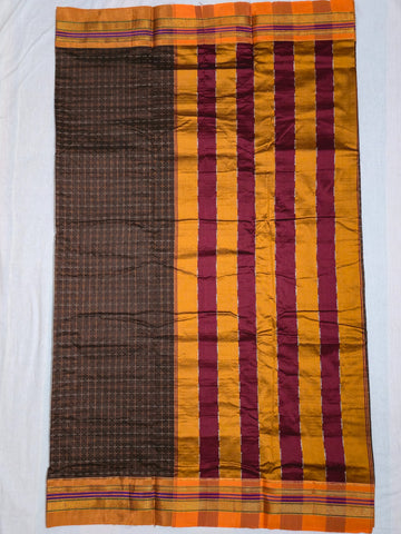 Handloom Cotton Silk Star Pattern Zeri Border Saree - Brown