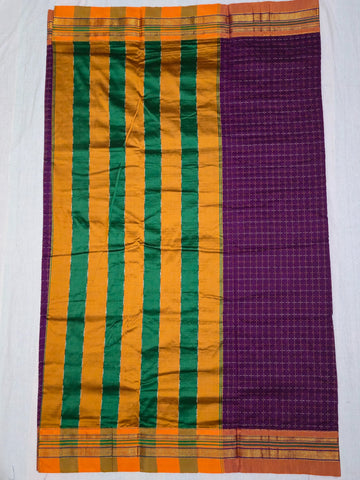 Handloom Cotton Silk Star Pattern Zeri Border Saree - Magenta