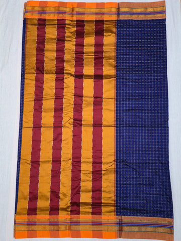 Handloom Cotton Silk Star Pattern Zeri Border Saree - Royal Blue