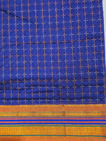 Handloom Cotton Silk Star Pattern Zeri Border Saree - Royal Blue