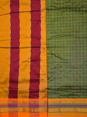 Handloom Cotton Silk Star Pattern Zeri Border Saree - Light Green