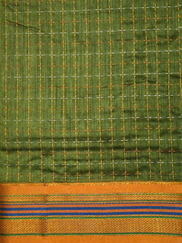 Handloom Cotton Silk Star Pattern Zeri Border Saree - Light Green