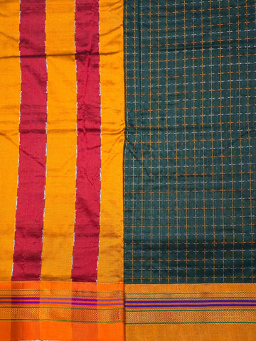 Handloom Cotton Silk Star Pattern Zeri Border Saree - Dark Teal