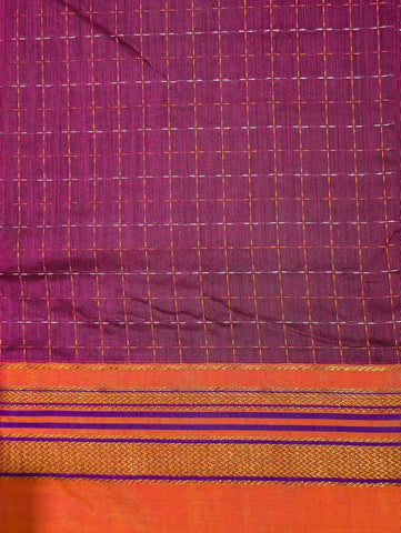 Handloom Cotton Silk Star Pattern Zeri Border Saree - Pink