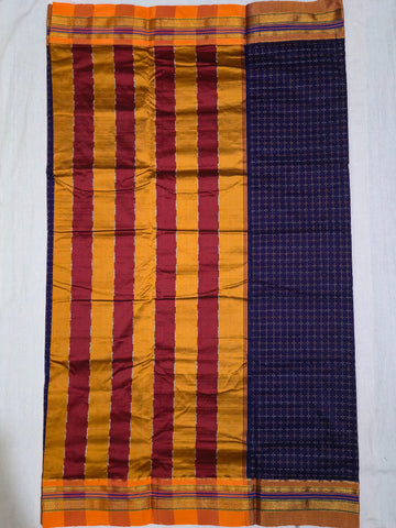 Handloom Cotton Silk Star Pattern Zeri Border Saree - Purple