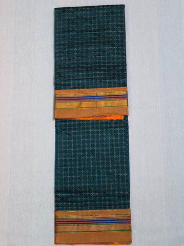 Handloom Cotton Silk Star Pattern Zeri Border Saree - Dark Green